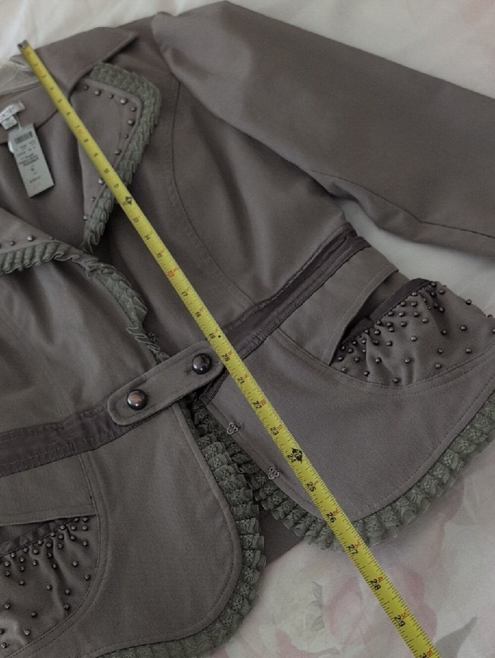Cache Taupe Olive Braided Trim Studded Women's Blazer - Picture 4 of 10